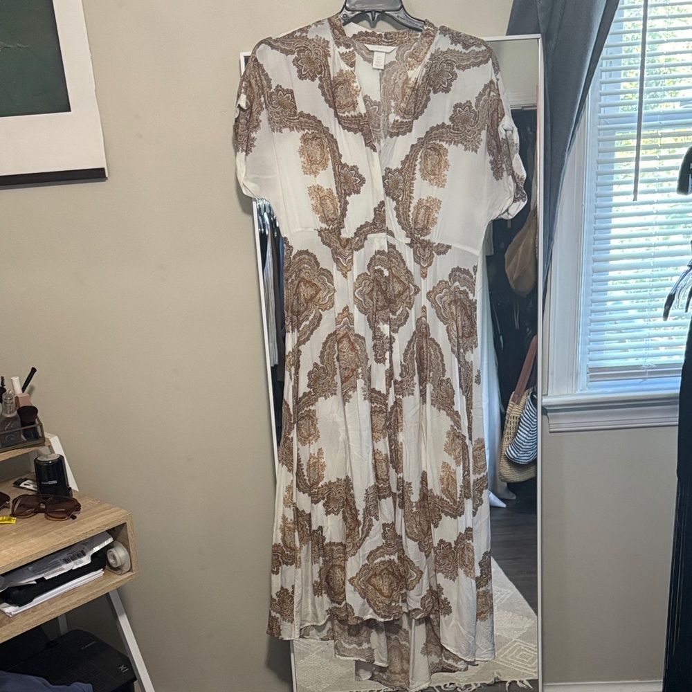 White and Brown Patterned Dress